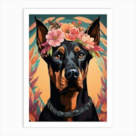 Doberman Pinscher Portrait With A Flower Crown, Matisse Painting Style 2 Art Print