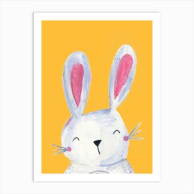 Woodland Bunny On Yellow Art Print