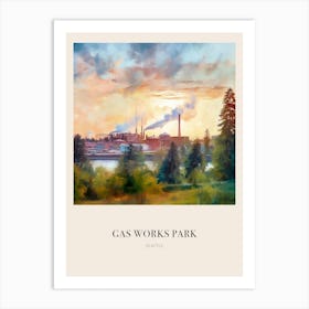 Gas Works Park Seattle Vintage Cezanne Inspired Poster Art Print