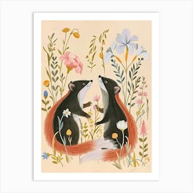 Folksy Floral Animal Drawing Skunk 2 Art Print