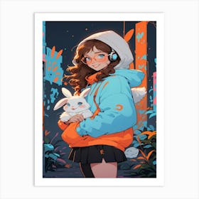 Anime Girl With Bunny Art Print