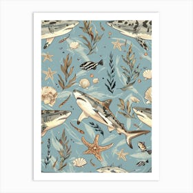 Pastel Carpet Shark Watercolour Seascape Pattern 4 Art Print