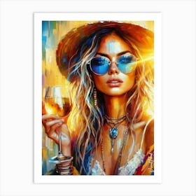 Female With A Glass Of Golden Wine 3 Art Print