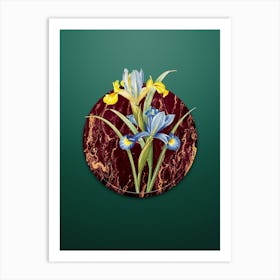 Vintage Spanish Iris Botanical in Gilded Marble on Dark Spring Green Art Print