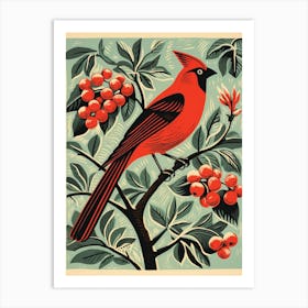 Vintage Bird Linocut Cardinal 2 Art Print
