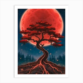 Red Moon Tree Art Print