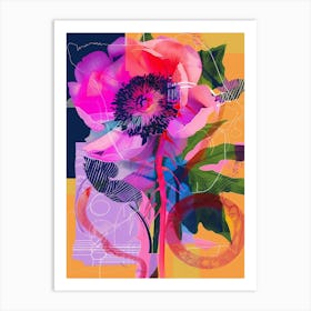 Ranunculus 3 Neon Flower Collage Art Print