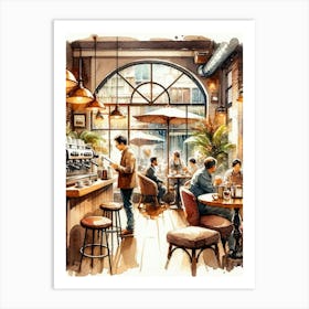 Coffee Shop Watercolor Painting Art Print