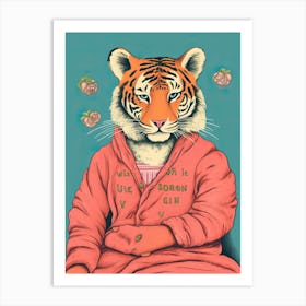 Tiger Illustrations Wearing Pyjamas 4 Art Print