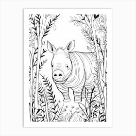 Line Art Jungle Animal Javan Rhinoceros 3 Art Print