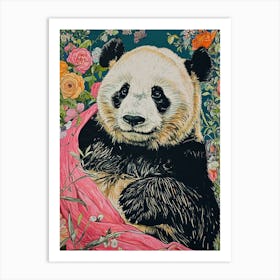 Floral Animal Painting Giant Panda 4 Art Print