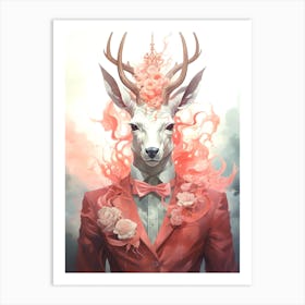 Deer With Roses 1 Art Print