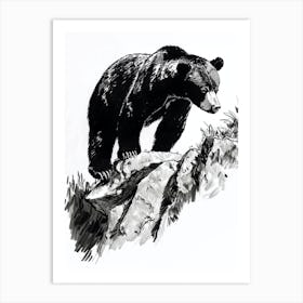 Malayan Sun Bear Walking On A Mountain Ink Illustration 4 Art Print
