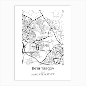 Be Er Yaaqov,Israel Minimalist Map Art Print