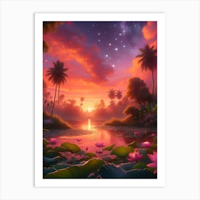 Beautiful Lotus Lake Landscape 15 Art Print