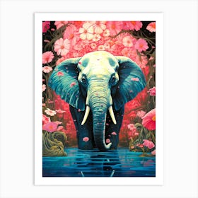 Elephant In Water Art Print