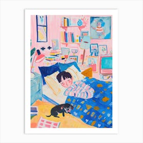 Girl Sleeping With Dogs Tv Lo Fi Kawaii Illustration 3 Art Print