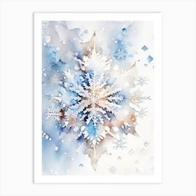 Winter Snowflake Pattern, Snowflakes, Storybook Watercolours 1 Art Print