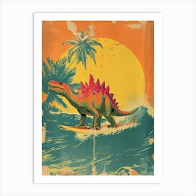 Vintage Stegosaurus Dinosaur On A Surf Board 1 Art Print
