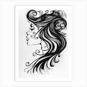 Drawing Of A Woman'S Head Art Print