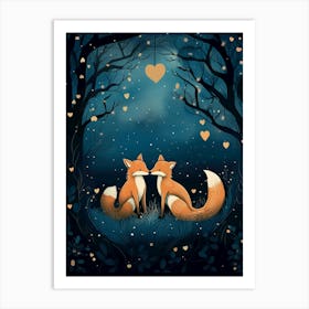 Foxes In The Forest Art Print