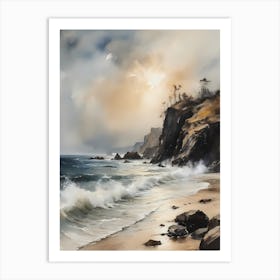 Vintage Coastal Seaside Painting (14) 1 Art Print