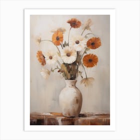 Gerbera, Autumn Fall Flowers Sitting In A White Vase, Farmhouse Style 2 Art Print