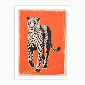 Cheetah, Woodblock Animal  Drawing 3 Art Print