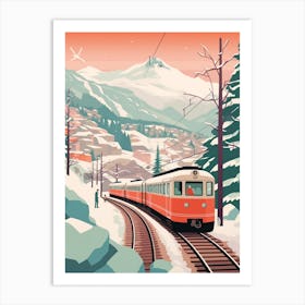 Vintage Winter Travel Illustration Hakone Japan 1 Art Print