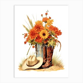 Western Flowers And Boots 3 Art Print