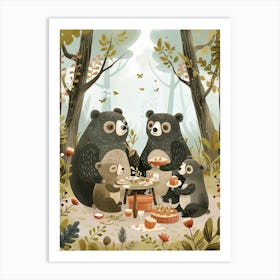 Sloth Bear Family Picnicking In The Woods Storybook Illustration 1 Art Print