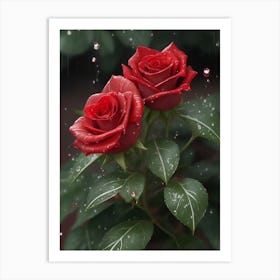 Red Roses At Rainy With Water Droplets Vertical Composition 59 Art Print