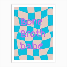 Bone Broth Checkered Blue Art Print