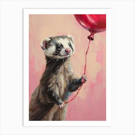 Cute Ferret 1 With Balloon Art Print