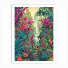 Tropical Forest And River Multicoloured Art Print
