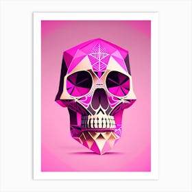 Skull With Geometric Designs 1 Pink Mexican Art Print