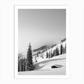Tignes, France Black And White Skiing Poster Art Print