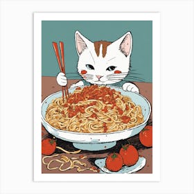 Cat Eating Spaghetti 3 Art Print