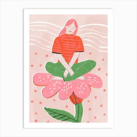 Meditating Woman Bloom Flower Art Print