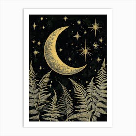 William Morris Moon Stars And Ferns Plants Vintage  Art Print