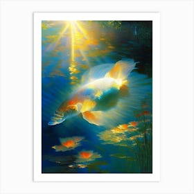 Asagi Koi Fish 1, Monet Style Classic Painting Art Print