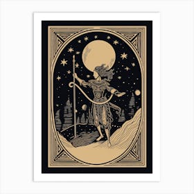 The Moon Tarot Card, Vintage 1 Art Print