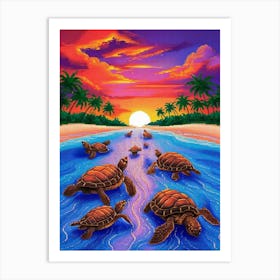 Turtles At Sunset Art Print