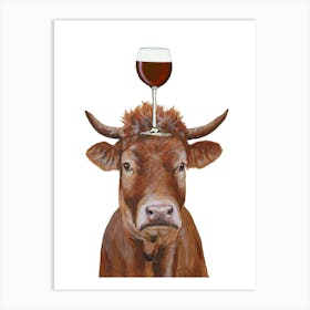 Cow With Wineglass Dining Room kids art print