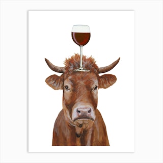 Cow With Wineglass Art Print