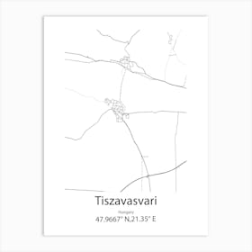 Tiszavasvari,Hungary Minimalist Map Art Print