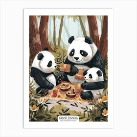Giant Panda Family Picnicking In The Woods Poster 3 Art Print