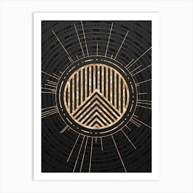 Geometric Glyph Symbol in Gold with Radial Array Lines on Dark Gray n.0047 Art Print