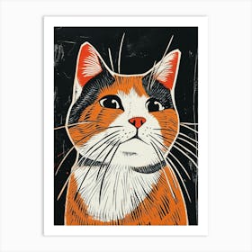 Japanese Bobtail Linocut Blockprint 2 Art Print