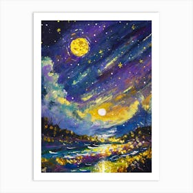 Moonlight Over The River 1 Art Print